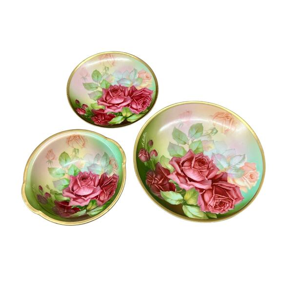 Bavarian Porcelain -Thomas - Sevres, Monte Carlo - Cottage Rose Decor, Set of 3 - Picture 1 of 8